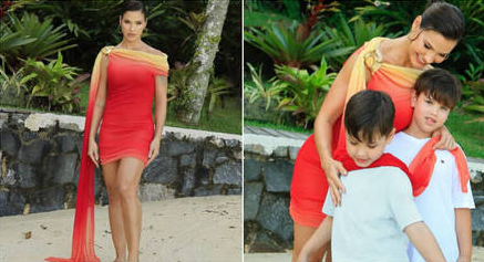 Andressa Suita escolhe vestido de R$ 17.000 para ensaio de fotos na praia, com os filhos