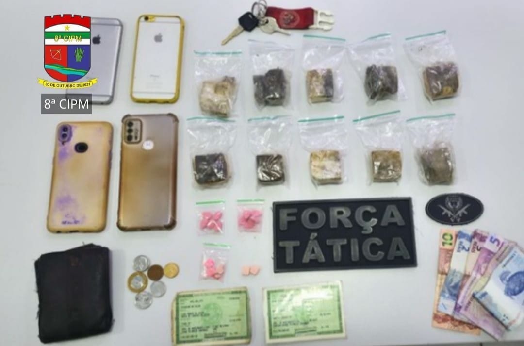 Dupla é presa por tráfico de drogas durante patrulhamento da Operação Paz em São José de Mipibu | Foto: Divulgação/PMRN