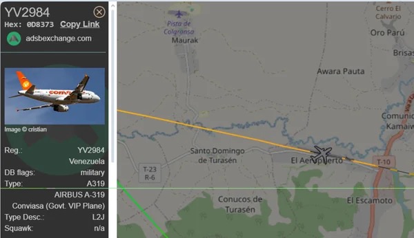 Avião Maduro pousa na fronteira com o Brasil
