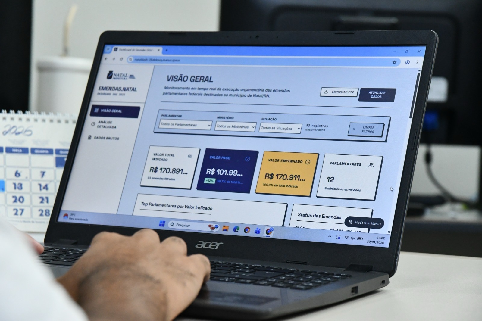 Painel de monitoramento de emendas parlamentares em natal | Crédito: Foto: Demis Roussos/Secom