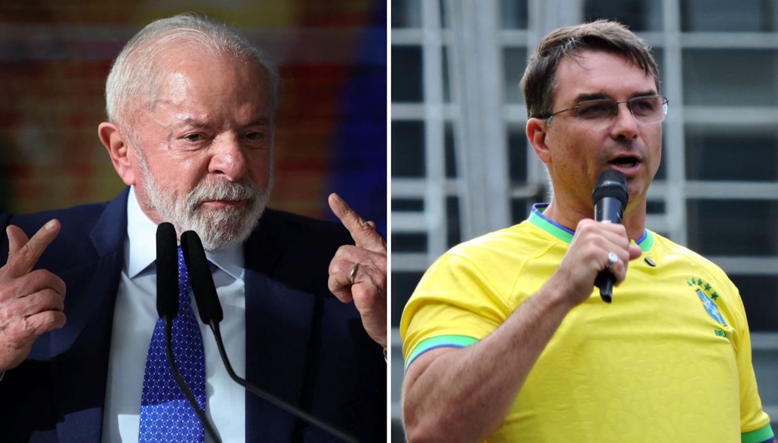 Lula lidera três cenários do 1º turno, com Flávio em segundo lugar Montagem - Mateus Bonomi/Reuters - 26.2.2026 e Leandro Chemalle/TheNews2/Estadão Conteúdo - 1.3.2026