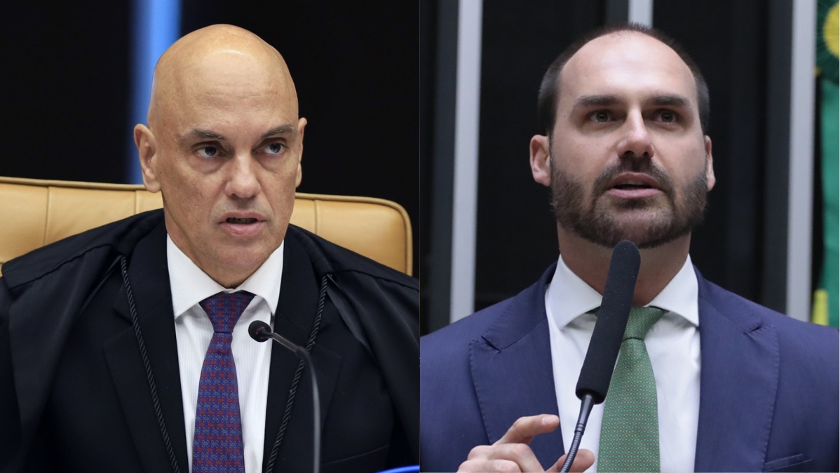 À esquerda, o ministro Alexandre de Moraes, do STF; à direita, o ex-deputado federal Eduardo Bolsonaro  • Foto 1: Nelson Jr./SCO/STF / Foto 2: Vinicius Loures/Câmara dos Deputados