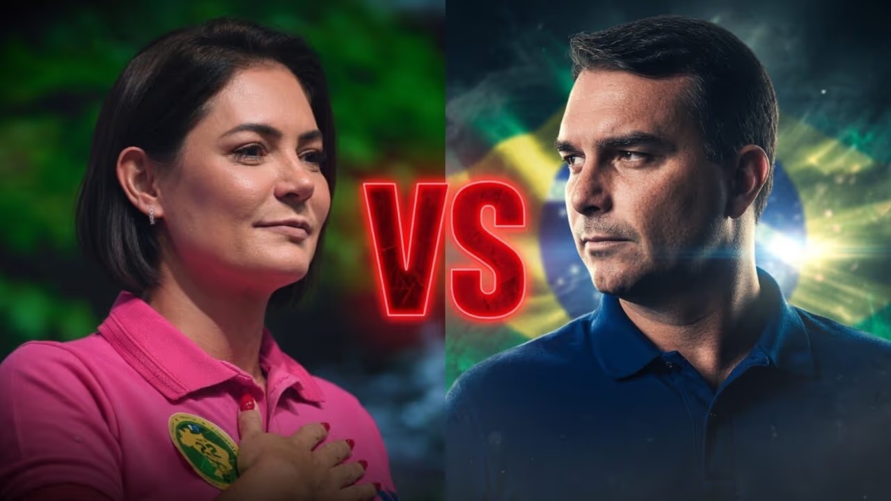 Michelle Bolsonaro e flavio bolsonaro | Arte: Grok