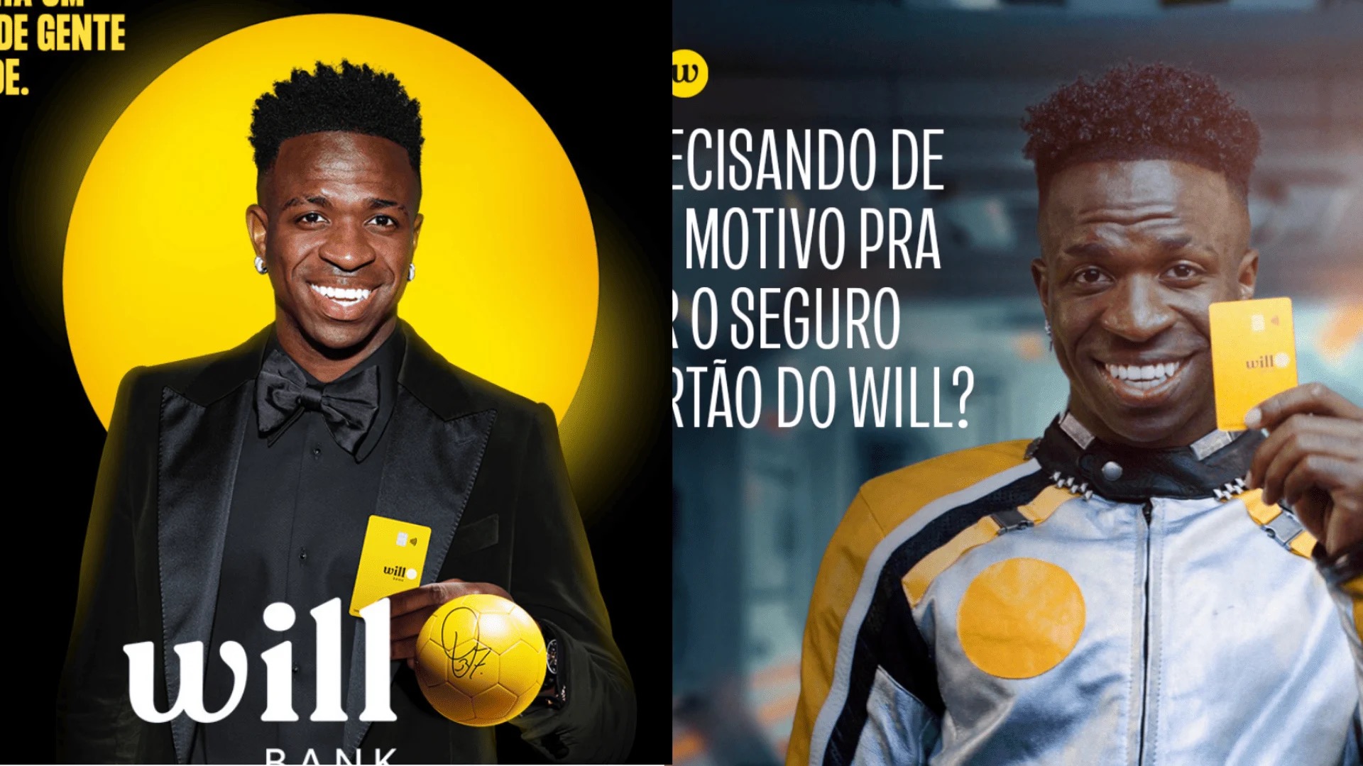 Vini Jr. em propagandas do Will Bank; peças foram veiculadas de outubro de 2024 a outubro de 2025