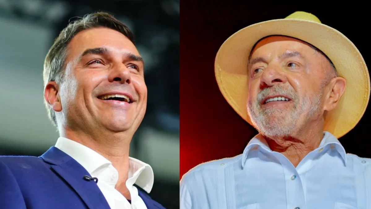Flávio Bolsonaro (PL) e Lula (PT) • Divulgação