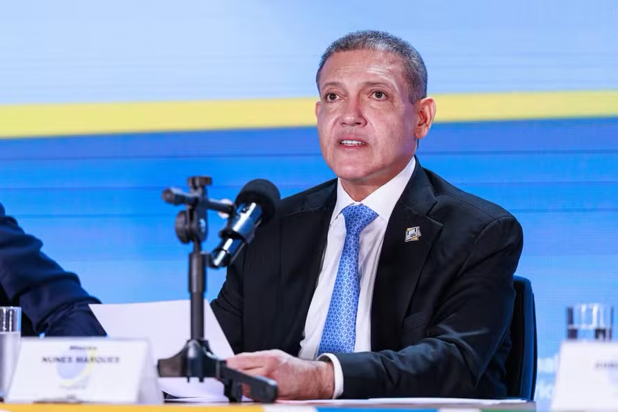 O presidente do TSE, ministro Kassio Nunes Marques, em entrevista após o segundo turno das eleições — Foto: Leobark Rodrigues